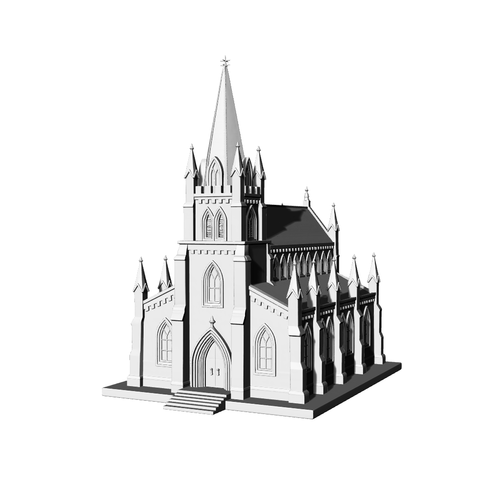 MRY-SFW LYTB582  Miniature Scene Building Model European Spire Church Miniature Ornament Gothic Revival Style Church Model Desktop Decoration 3D Printed Model