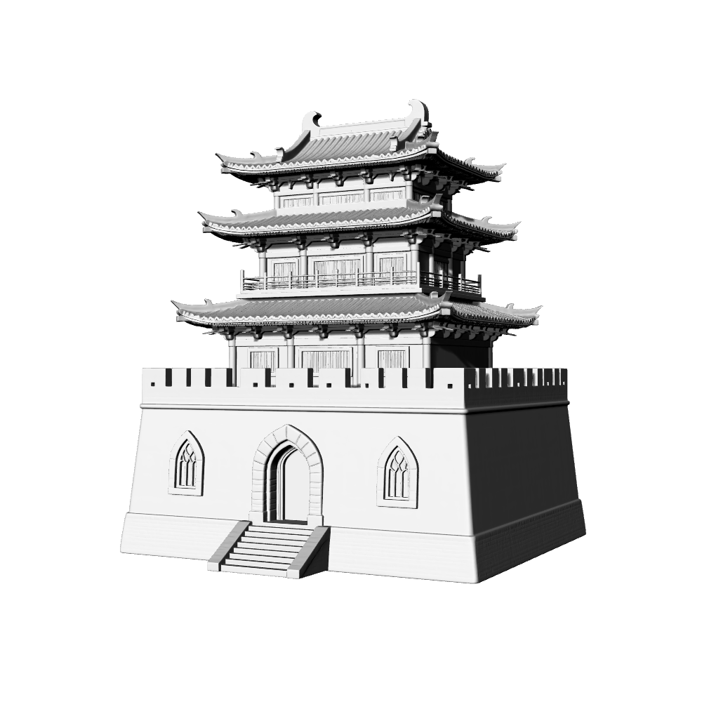 MRY-SFW LYTB587A  Miniature Scene Building Model Chinese Style Ancient City Gate Building Model Oriental Pavilion City Gate Miniature Ornament 3D Printed Model