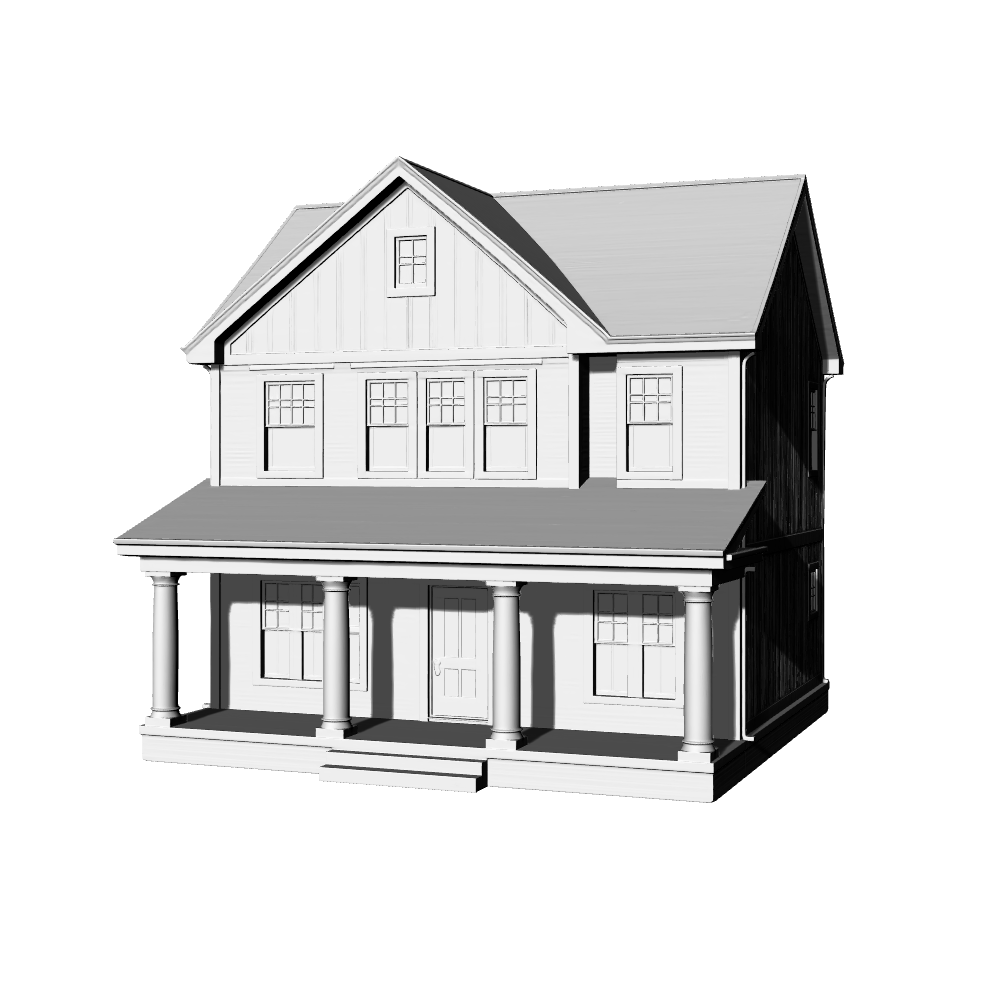MRY-SFW LYTB599A  Miniature Scene Building Model American Colonial Revival Style Two Story House Modern Farmhouse Style House Desktop Decoration 3D Printing Model