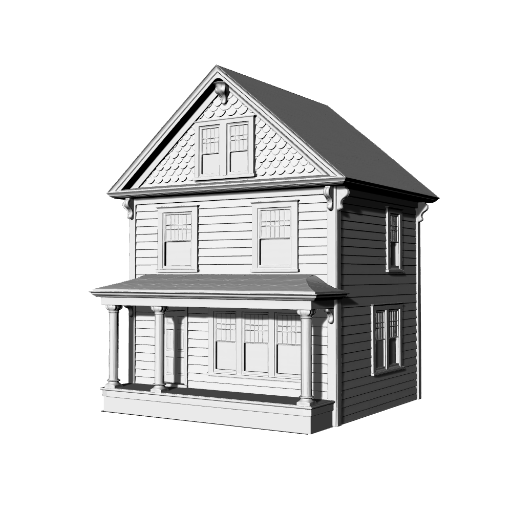 MRY-SFW LYTB599C  Miniature Scene Building Model American Colonial Revival Style Two Story House Modern Farmhouse Style House Desktop Decoration 3D Printing Model