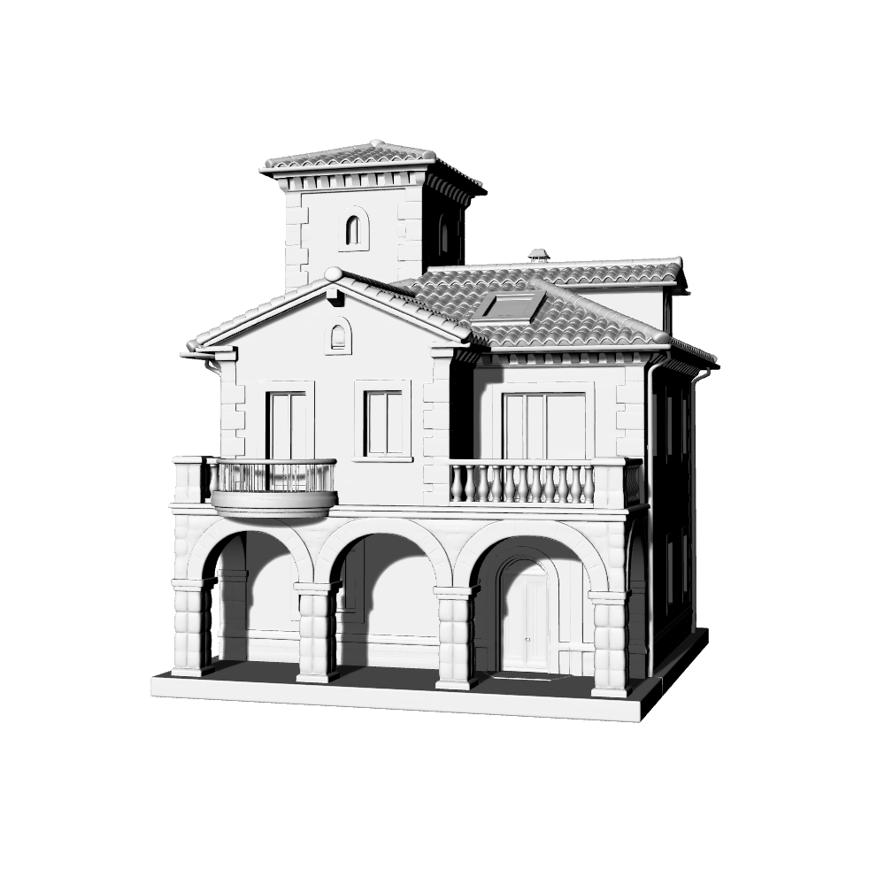 MRY-SFW LYTB609B  Miniature Scene Building Model Classic Mediterranean Architecture Tuscan Style Two Story Villa Desktop Ornament 3D Printing Model