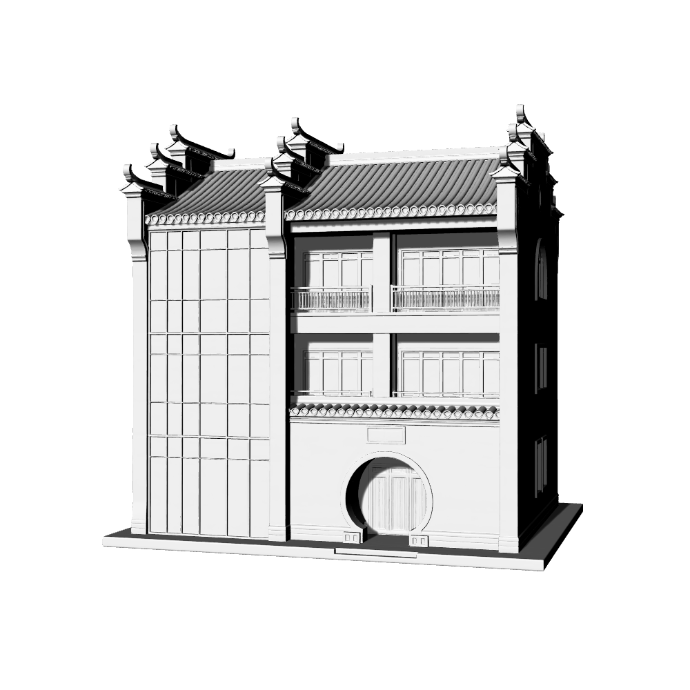 MRY-SFW LYTB638A  Miniature Scene Building Model Jiangnan Style New Chinese Huizhou Style Residential Single Courtyard Desktop Ornament 3D Print Model