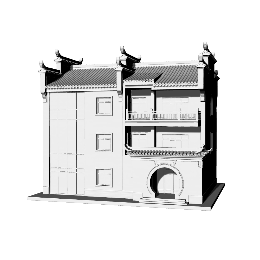 MRY-SFW LYTB638B  Miniature Scene Building Model Jiangnan Style New Chinese Huizhou Style Residential Single Courtyard Desktop Ornament 3D Print Model