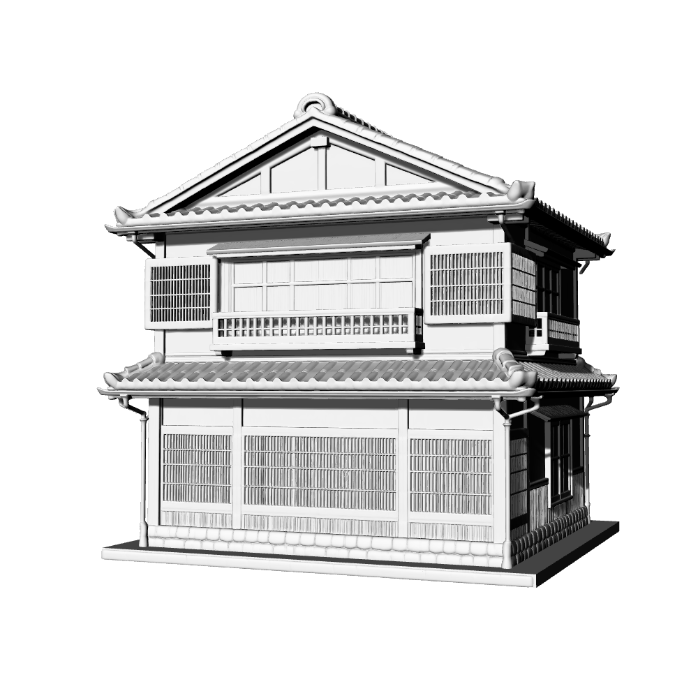 MRY-SFW LYTB672C  Miniature Scene Building Model Japanese Retro Style Two Story Machiya Building Shop Residence Desktop Ornament 3D Printing Model