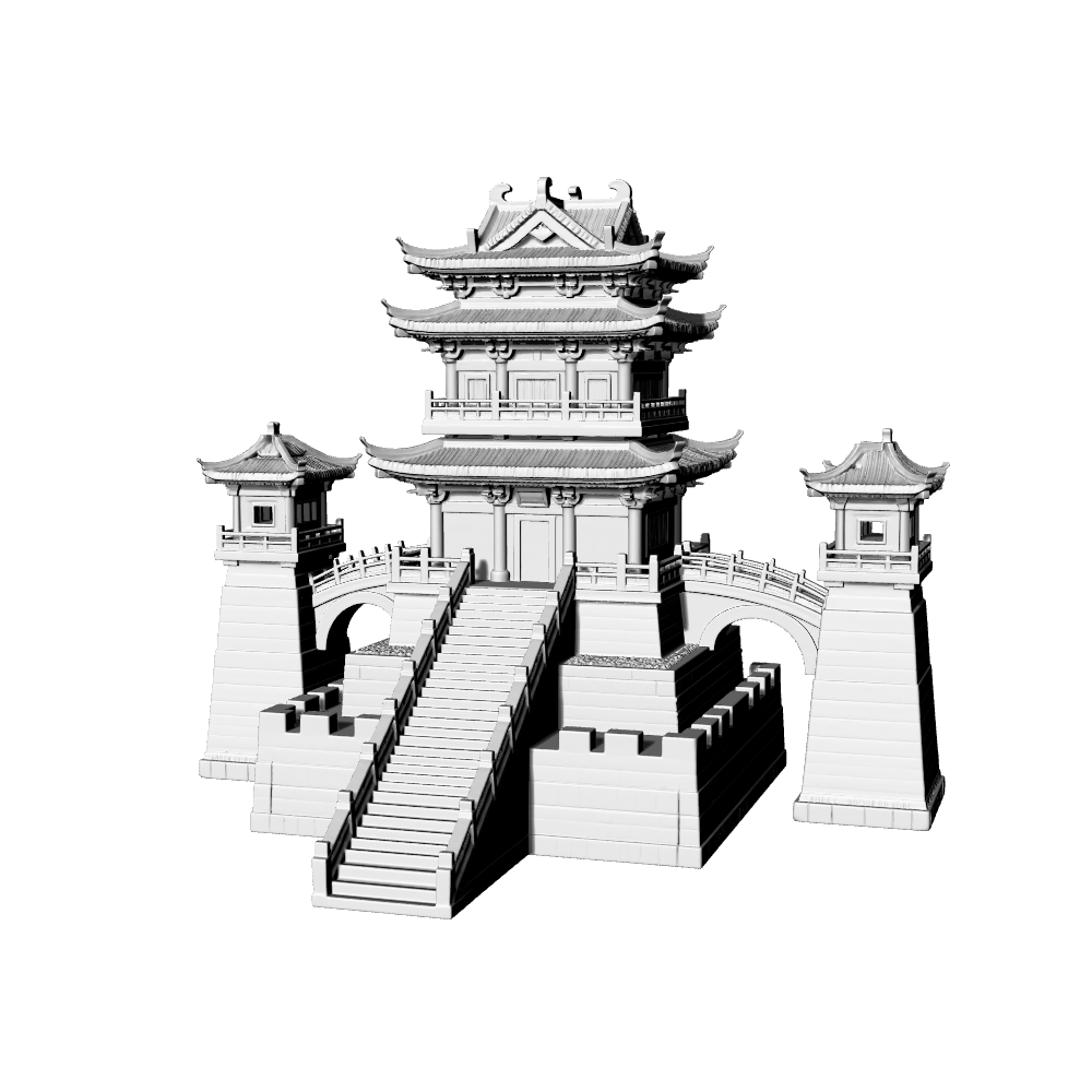 MRY-SFW LYTB682A  Miniature Scene Building Model Chinese Traditional High Platform Double Eave Pavilion With Corner Towers Miniature Ancient Architecture Sand Table Scene Ornament 3D Printing Model