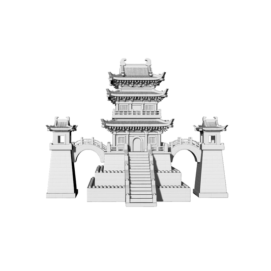 MRY-SFW LYTB682B  Miniature Scene Building Model Chinese Traditional High Platform Double Eave Pavilion With Corner Towers Miniature Ancient Architecture Sand Table Scene Ornament 3D Printing Model