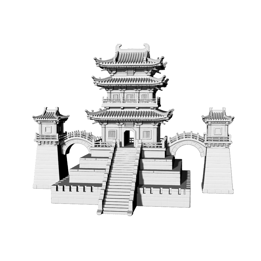 MRY-SFW LYTB682C  Miniature Scene Building Model Chinese Traditional High Platform Double Eave Pavilion With Corner Towers Miniature Ancient Architecture Sand Table Scene Ornament 3D Printing Model