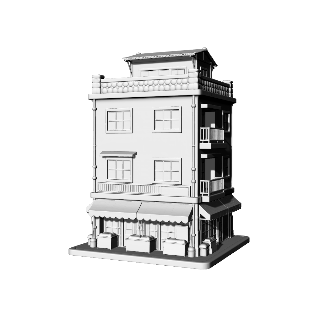 MRY-SFW LYTB687A  Miniature Scene Building Model Japanese Street Corner Old Commercial And Residential Building Retro Building Desktop Ornament 3D Printing Model