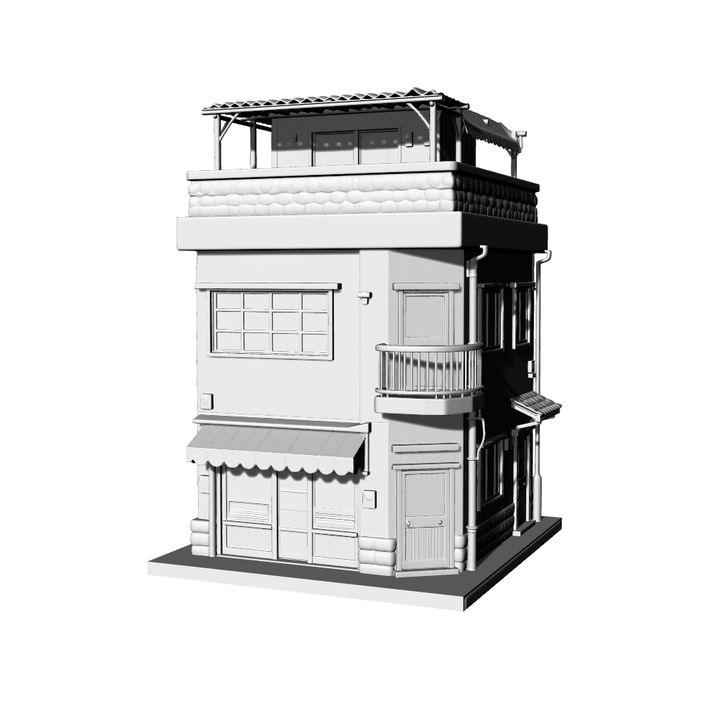 MRY-SFW LYTB687C  Miniature Scene Building Model Japanese Street Corner Old Commercial And Residential Building Retro Building Desktop Ornament 3D Printing Model