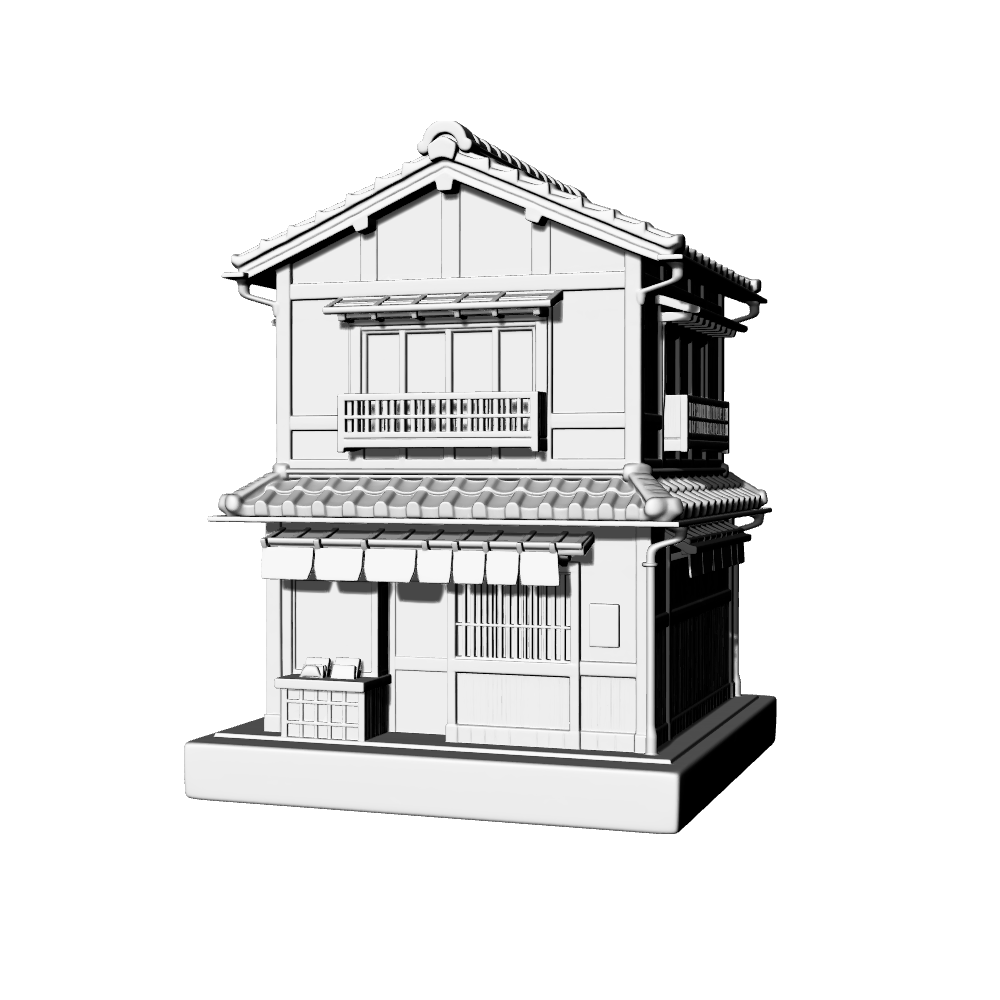 MRY-SFW LYTB691C  Miniature Scene Building Model Japanese Shop Double Layer Machiya Building Commercial Building Desktop Ornament 3D Printing Model