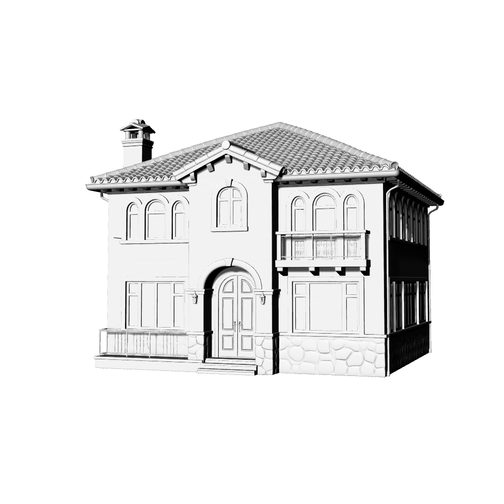MRY-SFW LYTB724B Miniature Scene Building Model European Tuscan Three Story Single Family Villa Mediterranean Architecture Desktop Ornament 3D Printing Model