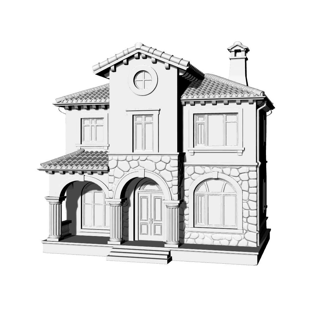 MRY-SFW LYTB724C Miniature Scene Building Model European Tuscan Three Story Single Family Villa Mediterranean Architecture Desktop Ornament 3D Printing Model