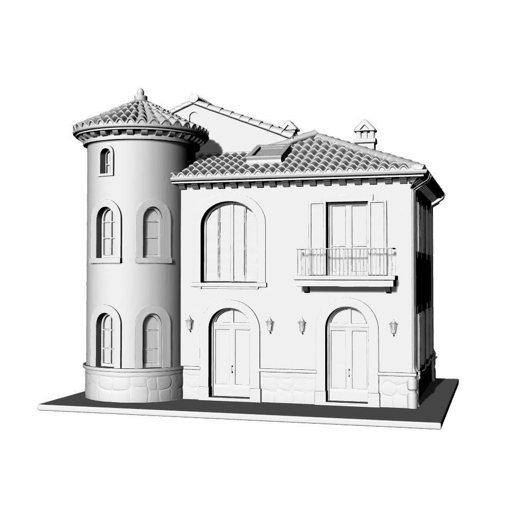 MRY-SFW LYTB724F Miniature Scene Building Model European Tuscan Three Story Single Family Villa Mediterranean Architecture Desktop Ornament 3D Printing Model