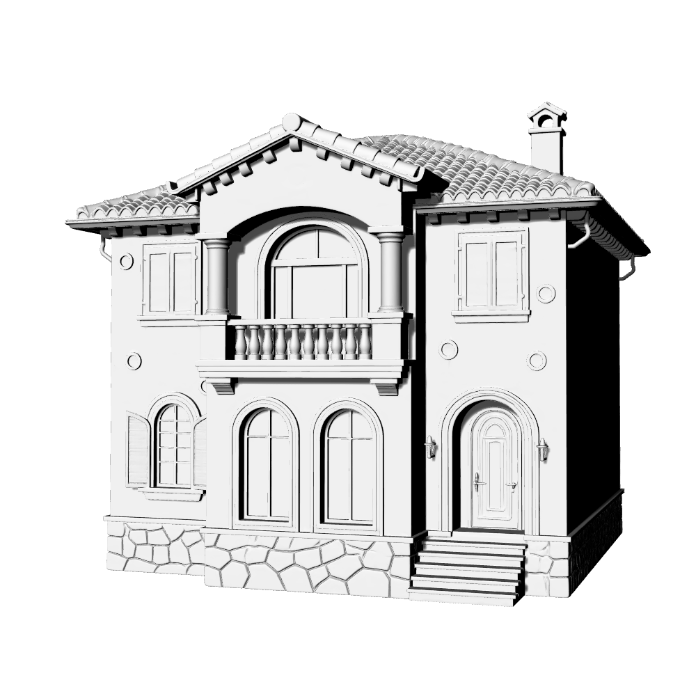 MRY-SFW LYTB724G Miniature Scene Building Model European Tuscan Three Story Single Family Villa Mediterranean Architecture Desktop Ornament 3D Printing Model