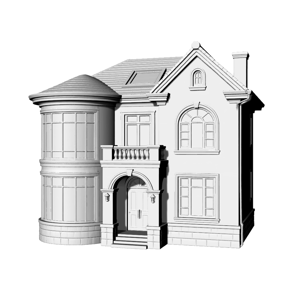 MRY-SFW LYTB724K Miniature Scene Building Model European Tuscan Three Story Single Family Villa Mediterranean Architecture Desktop Ornament 3D Printing Model