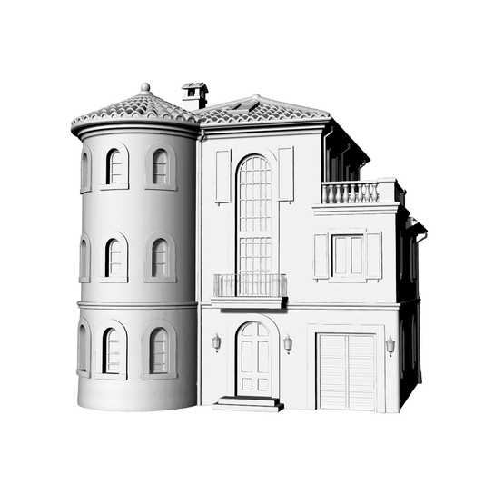 MRY-SFW LYTB725E Miniature Scene Building Model European Tuscan Four Story Single Family Villa Mediterranean Architecture Desktop Ornament 3D Printing Model