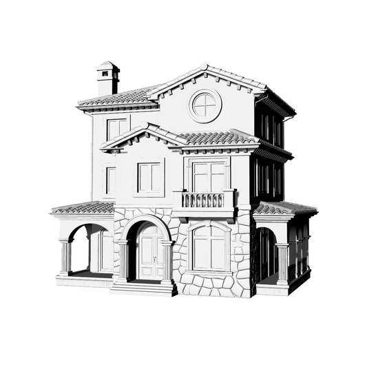 MRY-SFW LYTB725G Miniature Scene Building Model European Tuscan Four Story Single Family Villa Mediterranean Architecture Desktop Ornament 3D Printing Model
