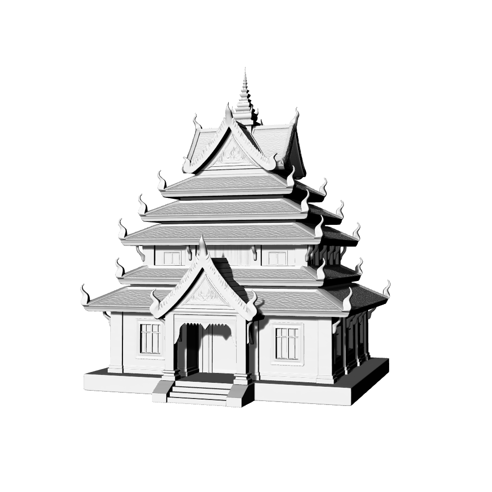 MRY-SFW LYTB727A Miniature Scene Building Model Traditional Thai Architecture Lanna Siamese Style Multi Layer Eaves Buddhist Hall Desktop Ornament 3D Printing Model
