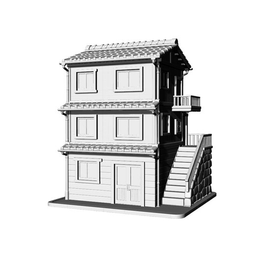 MRY-SFW LYTB733D Miniature Scene Building Model Japanese Retro Style Street Corner Mixed Commercial And Residential Building Desktop Architecture Ornament 3D Printing Model