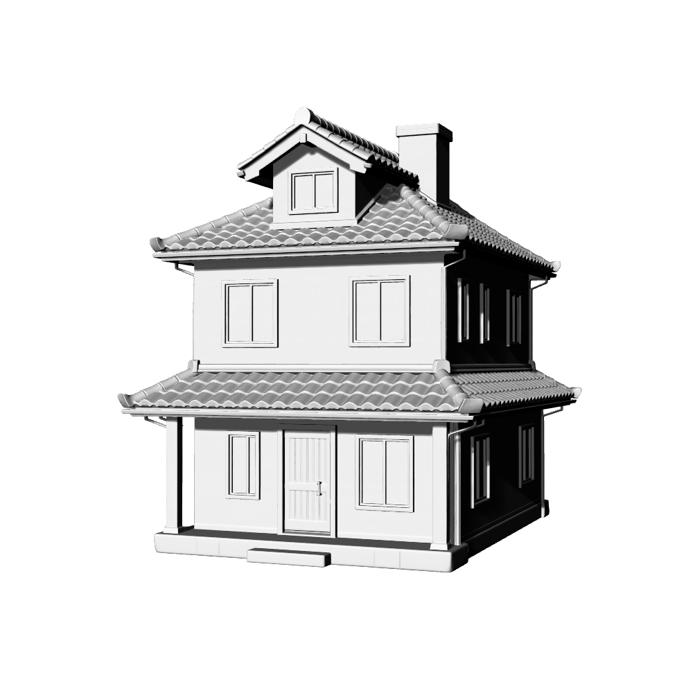 MRY-SFW LYTB738E Miniature Scene Building Model Japanese Style Single Family Residence Two Story With Attic Cottage Desktop Ornament 3D Printing Model