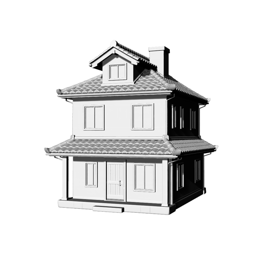 MRY-SFW LYTB738E Miniature Scene Building Model Japanese Style Single Family Residence Two Story With Attic Cottage Desktop Ornament 3D Printing Model