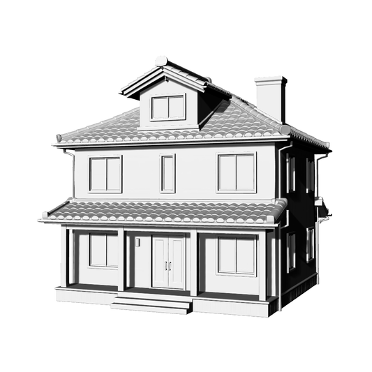 MRY-SFW LYTB738F Miniature Scene Building Model Japanese Style Single Family Residence Two Story With Attic Cottage Desktop Ornament 3D Printing Model