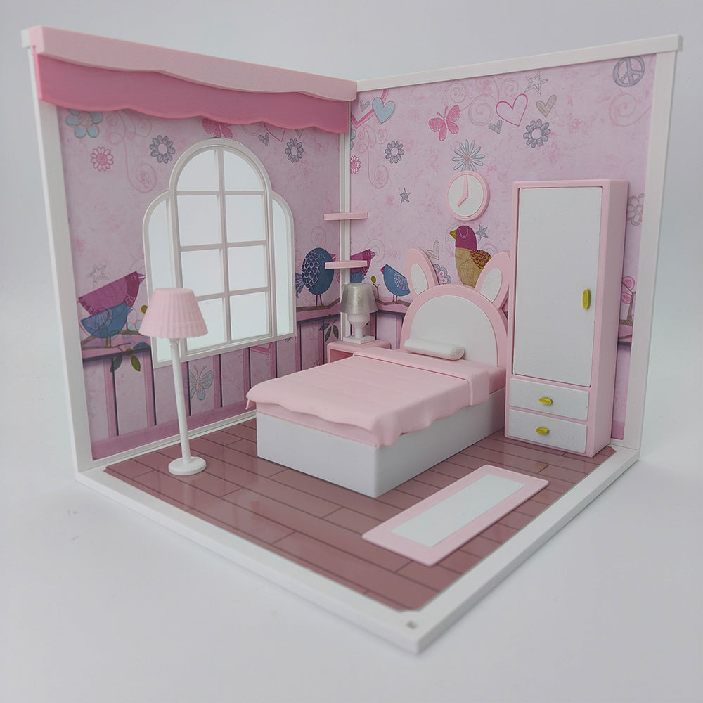 LYTP1011 Sweet Mini Bedroom Sugar Cube Chamber Series 1/18 Scale 3D Printed DIY Miniature Dollhouse For BJD & Obitsu Dolls Desktop Display