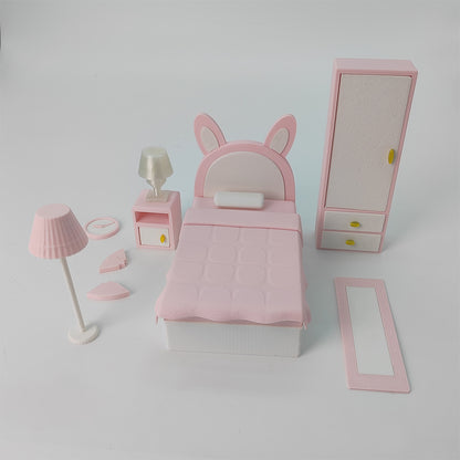 LYTP1011 Sweet Mini Bedroom Sugar Cube Chamber Series 1/18 Scale 3D Printed DIY Miniature Dollhouse For BJD & Obitsu Dolls Desktop Display