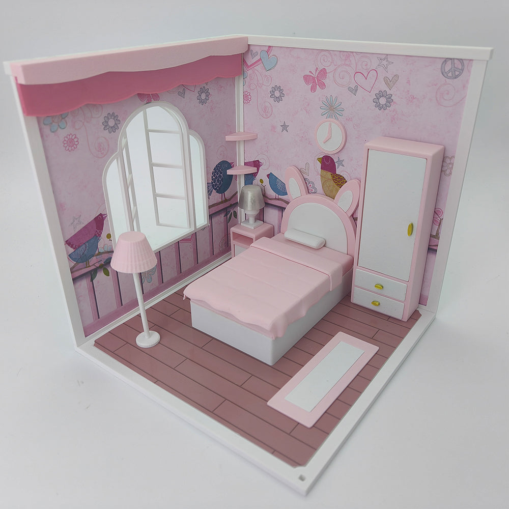 LYTP1011 Sweet Mini Bedroom Sugar Cube Chamber Series 1/18 Scale 3D Printed DIY Miniature Dollhouse For BJD & Obitsu Dolls Desktop Display