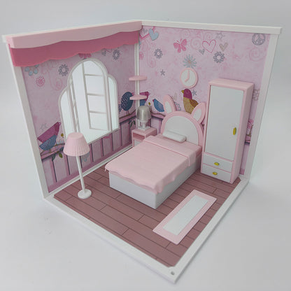 LYTP1011 Sweet Mini Bedroom Sugar Cube Chamber Series 1/18 Scale 3D Printed DIY Miniature Dollhouse For BJD & Obitsu Dolls Desktop Display