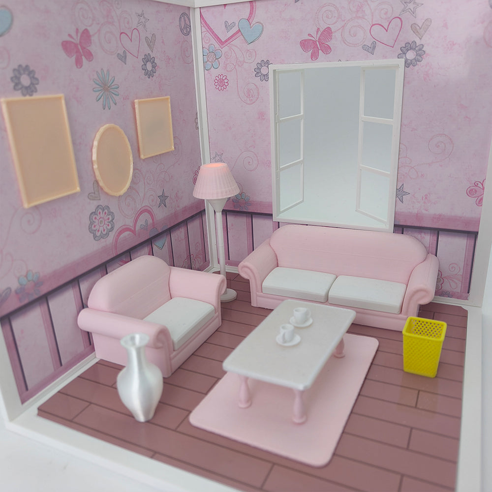 LYTP1014 Sweet Living Room Sugar Cube Chamber Series 1/18 Scale 3D Printed DIY Miniature Dollhouse For BJD & Obitsu Dolls Desktop Display