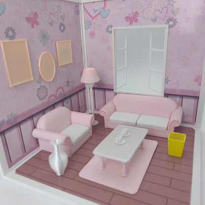 LYTP1014 Sweet Living Room Sugar Cube Chamber Series 1/18 Scale 3D Printed DIY Miniature Dollhouse For BJD & Obitsu Dolls Desktop Display