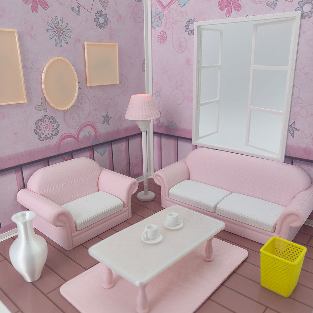 LYTP1014 Sweet Living Room Sugar Cube Chamber Series 1/18 Scale 3D Printed DIY Miniature Dollhouse For BJD & Obitsu Dolls Desktop Display