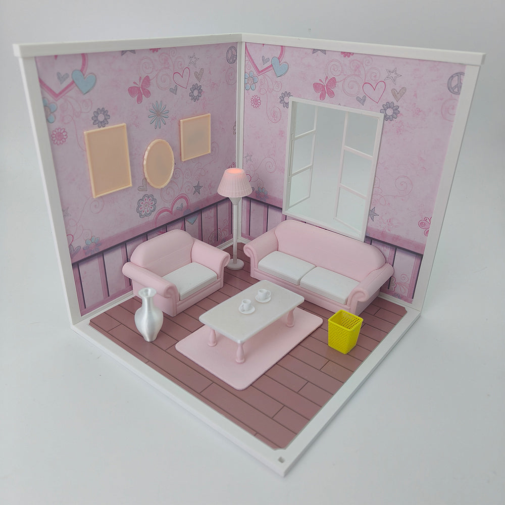 LYTP1014 Sweet Living Room Sugar Cube Chamber Series 1/18 Scale 3D Printed DIY Miniature Dollhouse For BJD & Obitsu Dolls Desktop Display