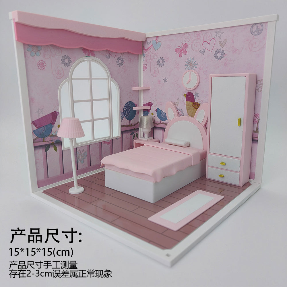 LYTP1011 Sweet Mini Bedroom Sugar Cube Chamber Series 1/18 Scale 3D Printed DIY Miniature Dollhouse For BJD & Obitsu Dolls Desktop Display