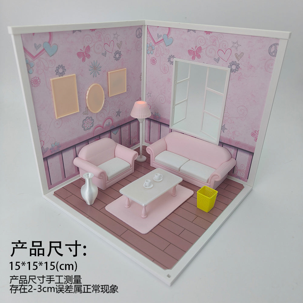 LYTP1014 Sweet Living Room Sugar Cube Chamber Series 1/18 Scale 3D Printed DIY Miniature Dollhouse For BJD & Obitsu Dolls Desktop Display