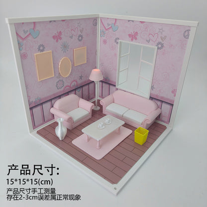 LYTP1014 Sweet Living Room Sugar Cube Chamber Series 1/18 Scale 3D Printed DIY Miniature Dollhouse For BJD & Obitsu Dolls Desktop Display