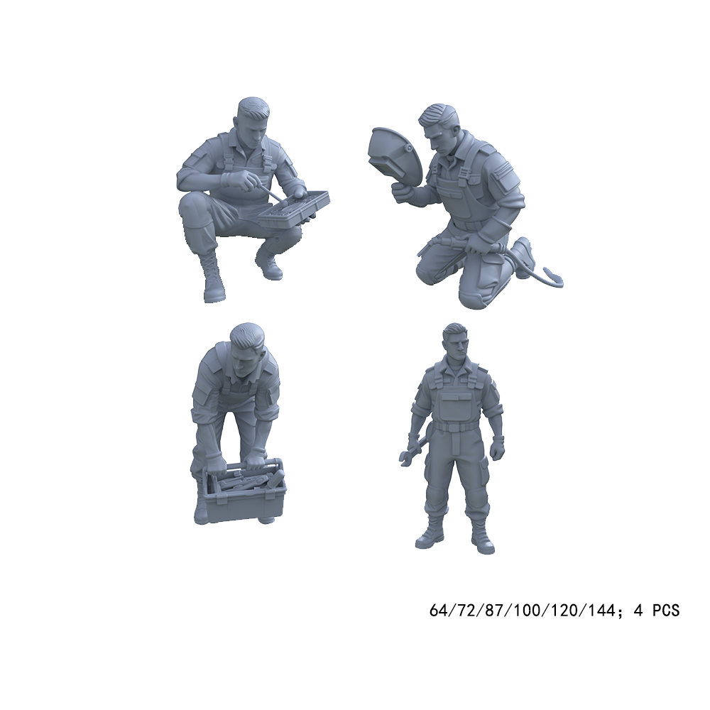 Yao's Studio LYTR002 3D Printed Army Logistics Figure Set 4PCS Multiple Scales Maintenance/Supply Soldier Figurines for Wargame Diorama 1set