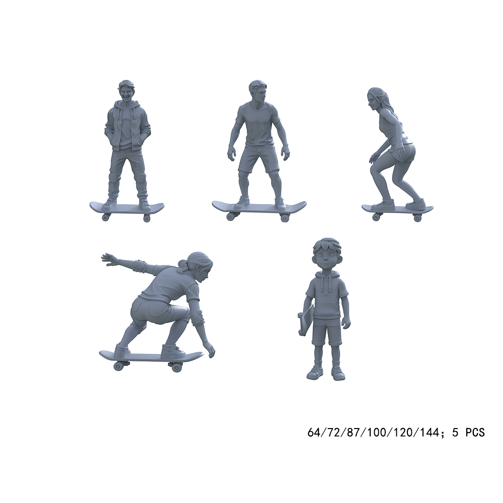 Yao's Studio LYTR008  5Pcs Skateboarder Miniature Figures Scale Resin Model Kits for Street Style Diorama & Scene Decor 1set