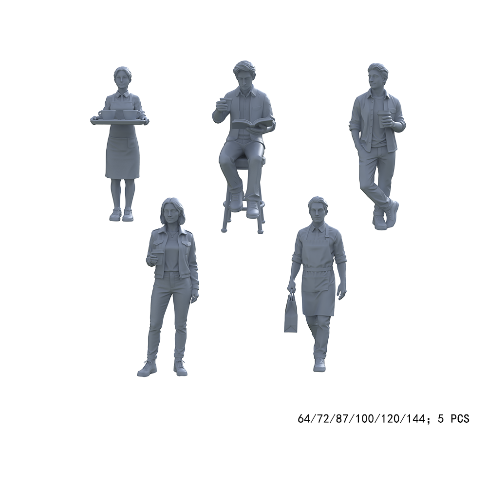 Yao's Studio LYTR010 5Pcs Caf¨¦ Life Miniature Figures Resin Model Kits for Coffee Shop Diorama & Decor 1set