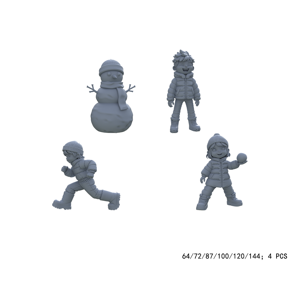 Yao's Studio LYTR011  Unpainted Winter Snow Scene Mini Figures (4PCS) - Snowman & Playful Kids Resin Models for Diorama, Wargame Terrain DIY 1set