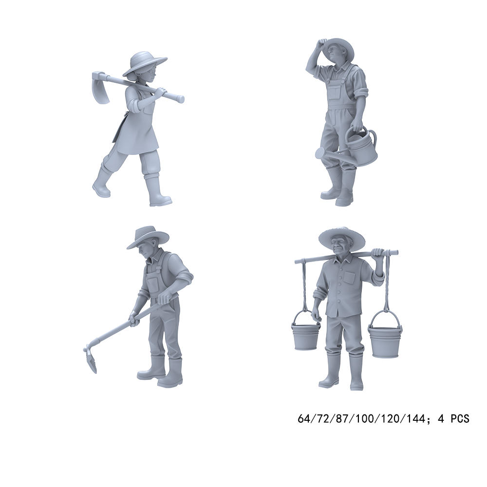 Yao's Studio LYTR014 Unpainted Agricultural Farmer Mini Figures (4PCS) - Resin Models for Farm Diorama, Wargame Terrain DIY 1set