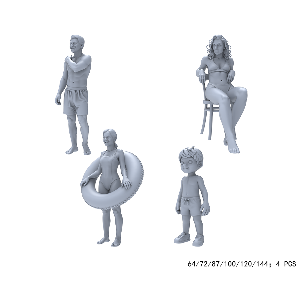 Yao's Studio LYTR016  Unpainted Pool & Beach Mini Figures (4PCS) - Swimsuit Family Resin Models for Summer Diorama, Hobby Terrain DIY 1set