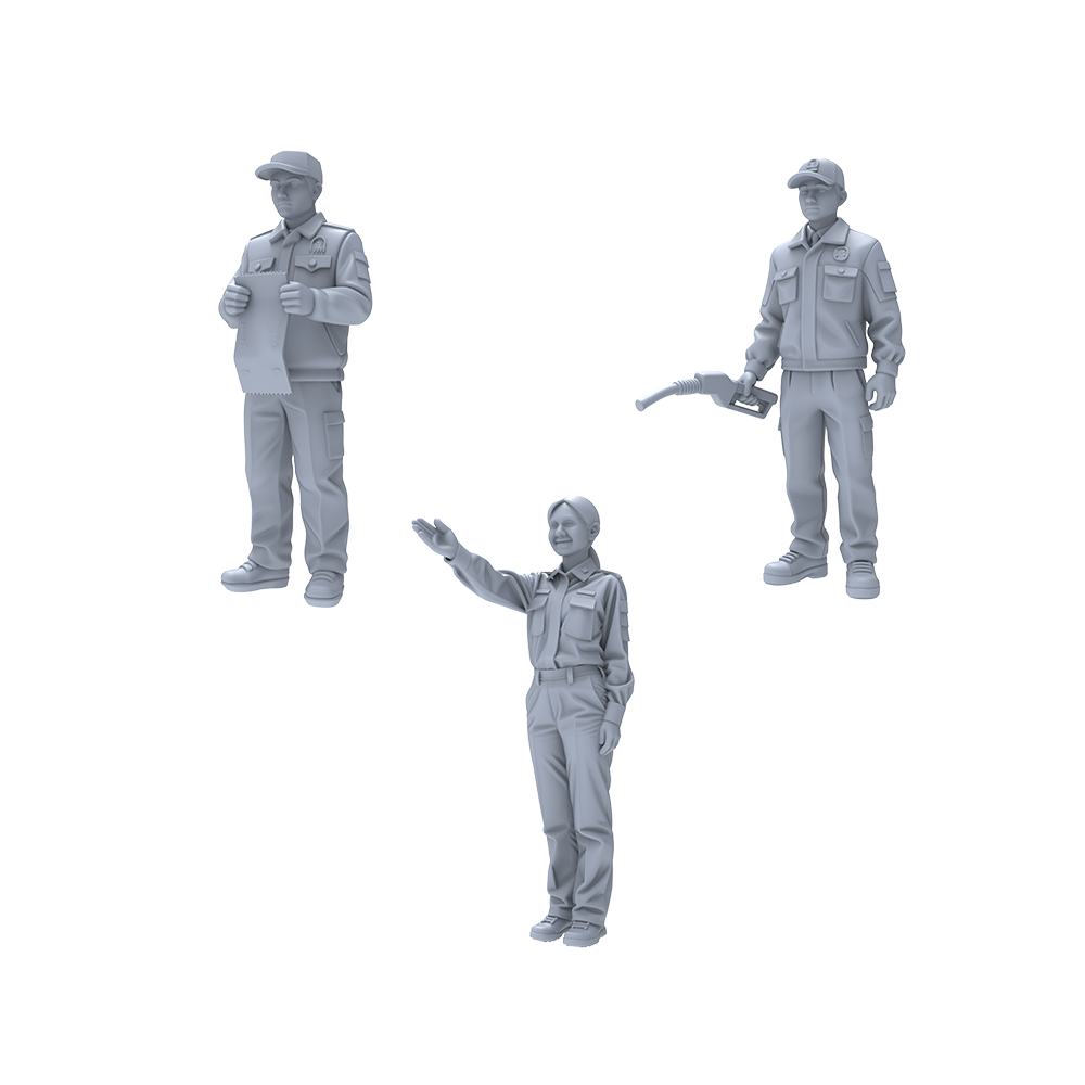 Yao's Studio LYTR022 Gas Station Scene Resin Miniature Model 3-Piece Set - Gas Station Staff Figures Unpainted DIY Model Painting Scene Decor 1set