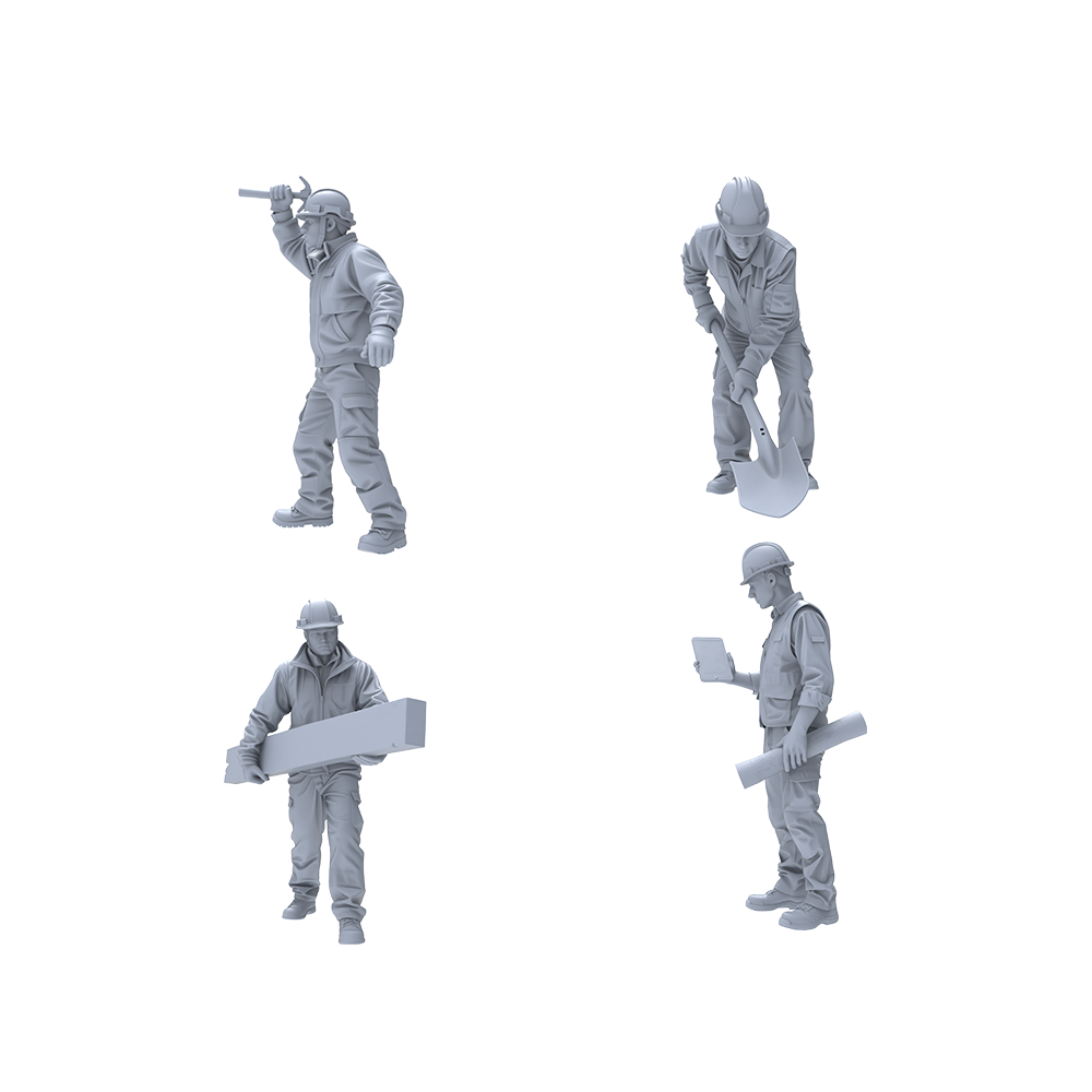 Yao's Studio LYTR027  Construction Site Scene Resin Miniature Model 4-Piece Set - Construction Workers Working Figures Unpainted DIY Model Painting Construction Site Decor 1set