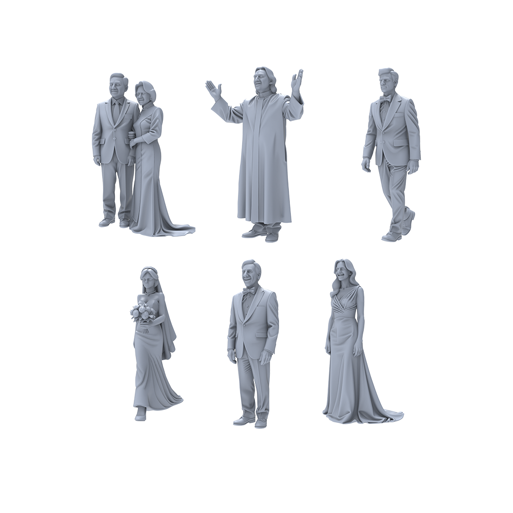 Yao's Studio LYTR028  Wedding Celebration Scene Resin Miniature Model 6-Piece Set - Wedding Character Figures Unpainted DIY Model Painting Wedding Scene Decor 1set