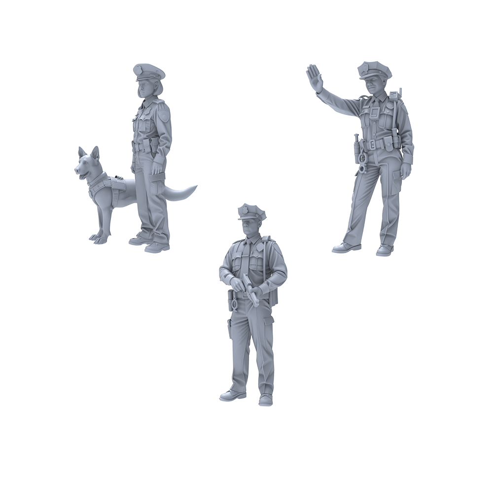 Yao's Studio LYTR030  Police Duty Scene Resin Miniature Model 4-Piece Set - Police Officers & K9 Unit Figures Unpainted DIY Model Painting Urban Police Scene Decor 1set