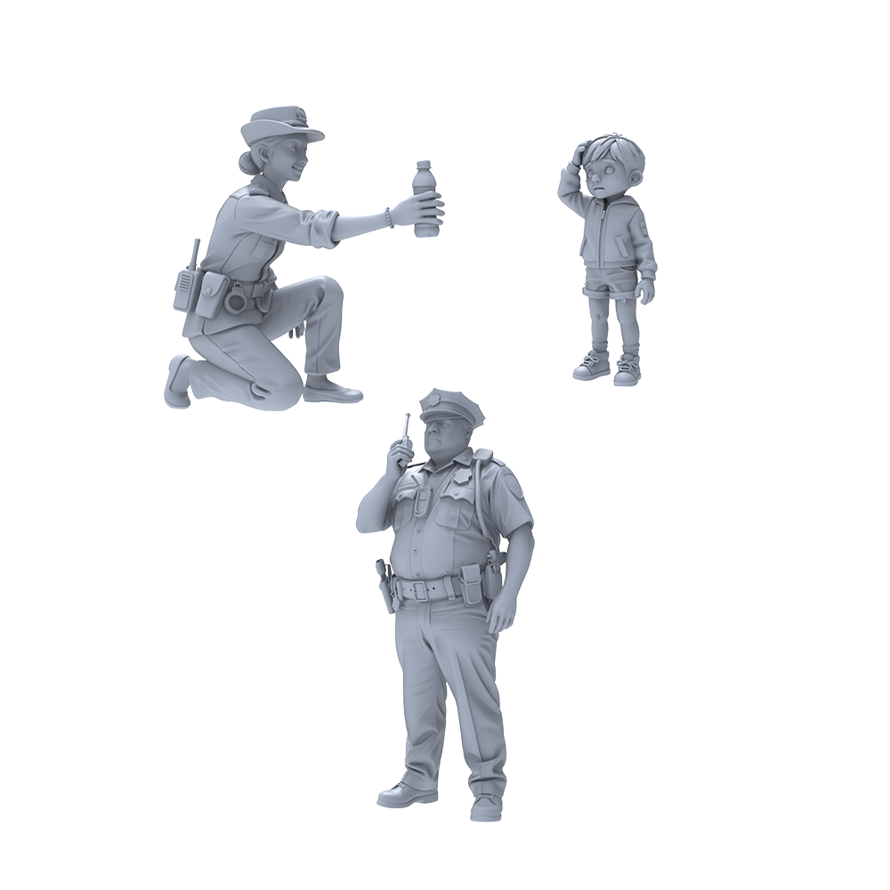 Yao's Studio LYTR031 Police Assistance Scene Resin Miniature Model 3-Piece Set - Police Officers & Child Figures Unpainted DIY Model Painting Urban Police Service Scene Decor 1set