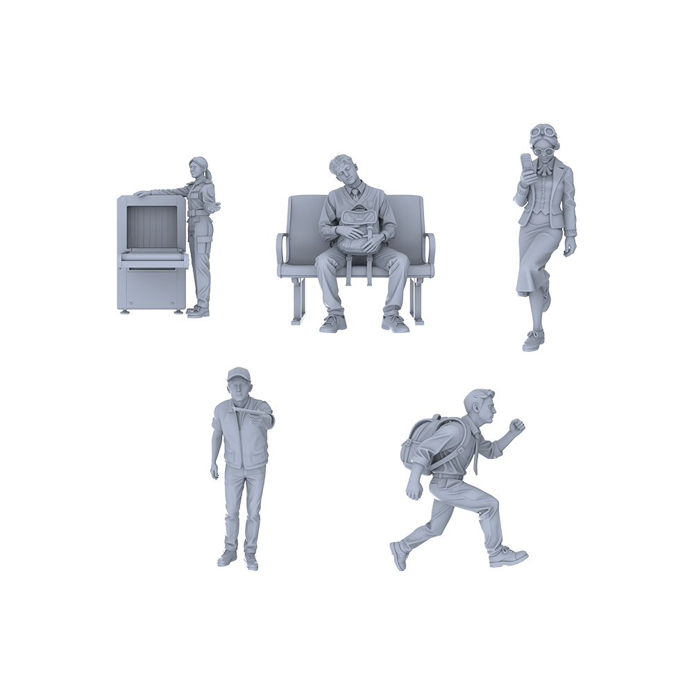 Yao's Studio LYTR046 Modern Urban Travel Scene Resin Miniature Model 5-Figure Set - Urban Travelers Unpainted DIY Model Painting Urban Travel Scene Decor 1set