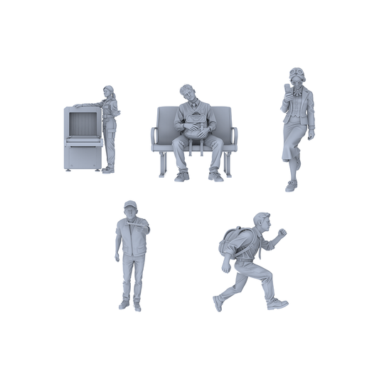 Yao's Studio LYTR046 Modern Urban Travel Scene Resin Miniature Model 5-Figure Set - Urban Travelers Unpainted DIY Model Painting Urban Travel Scene Decor 1set